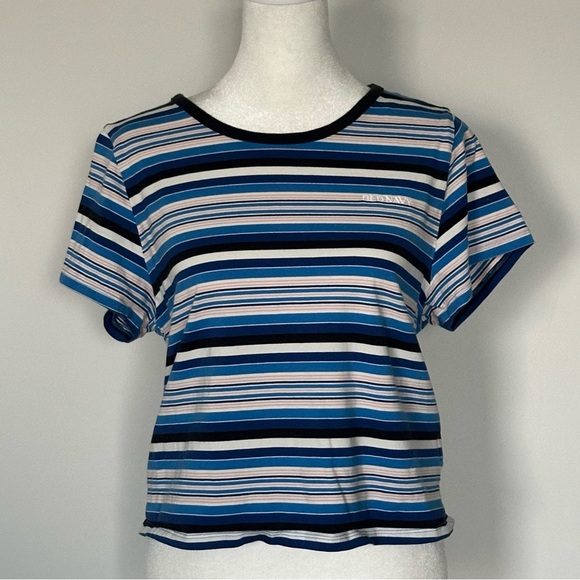 Old Navy Reissue '94 Blue Striped Logo T-Shirt Size L Retro Y2K Tee - Picture 5 of 6